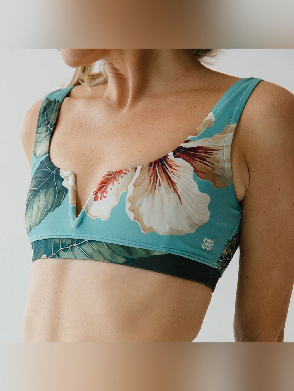 Albion Deep V Bikini Top, Turquoise Rica